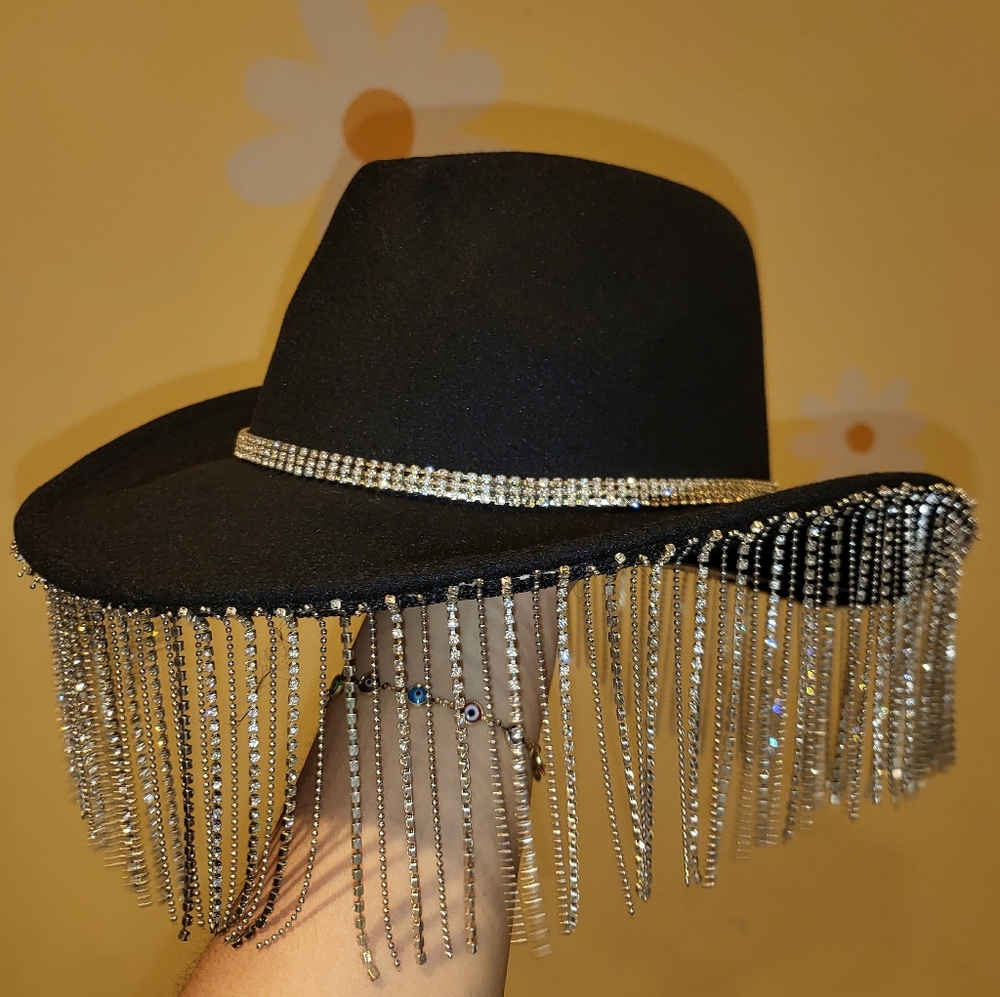 Western Cowboy Cowgirl Hat With Rhinestone Chains